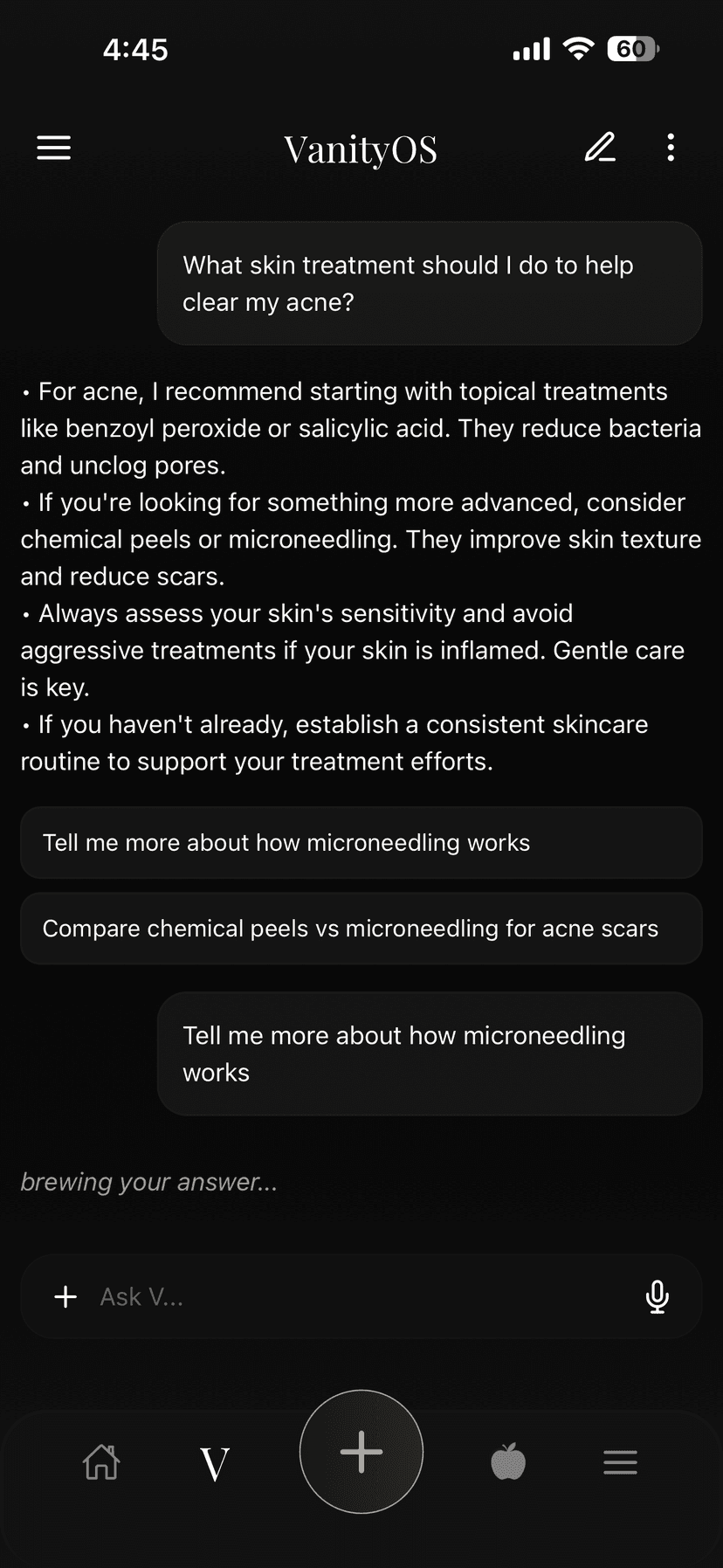 VanityOS AI chat