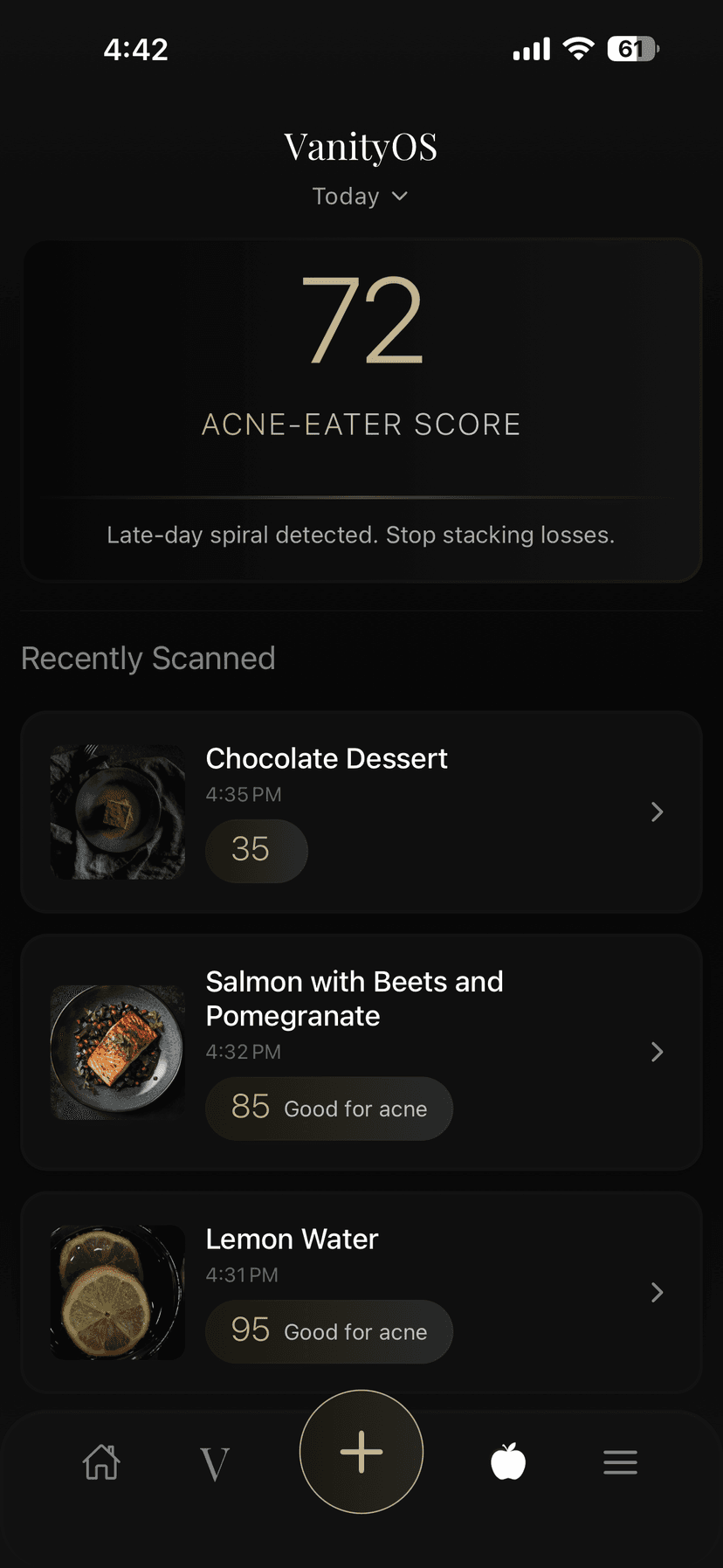 VanityOS food scanning