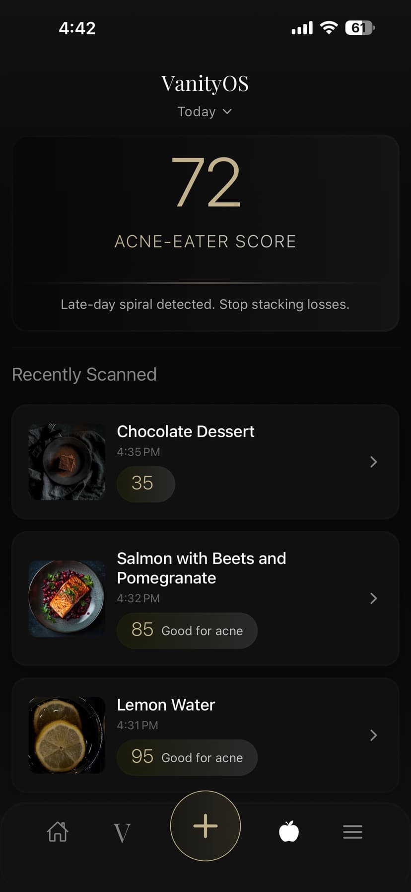 VanityOS food scanning